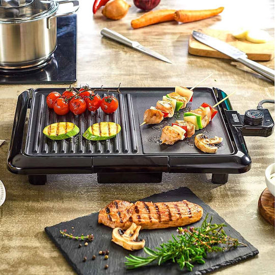 Muhler Tabletop Electric Grill Smooth and Ribbed Plate 2000W with Adjustable Thermostat 51cmx26.5cmcm