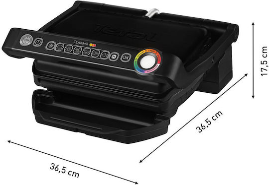 Tefal Optigrill Επιτραπέζια Ηλεκτρική Ψησταριά Αυλακωτής Πλάκας 2000W με Καπάκι και Ρυθμιζόμενο Θερμοστάτη 30x22.9εκ.