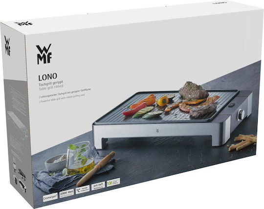 WMF Table Ribbed Lono Επιτραπέζια Ηλεκτρική Ψησταριά Αυλακωτής Πλάκας 2000W Ανοξείδωτη με Ρυθμιζόμενο Θερμοστάτη 27x41εκ.