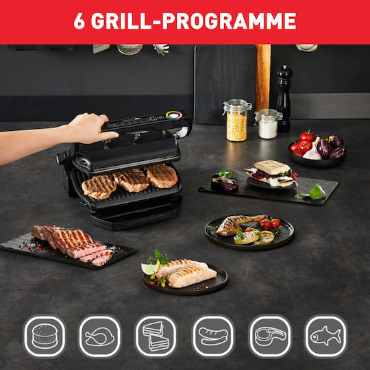 Tefal Optigrill Επιτραπέζια Ηλεκτρική Ψησταριά Αυλακωτής Πλάκας 2000W με Καπάκι και Ρυθμιζόμενο Θερμοστάτη 30x22.9εκ.
