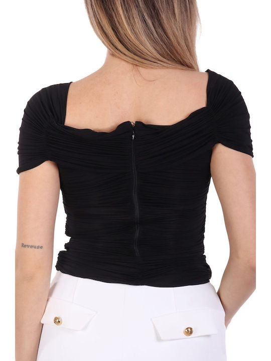 Damen Bluse mit V-Ausschnitt Black