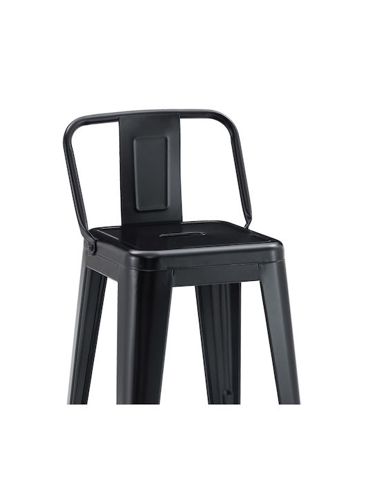 Stool Bar with Backrest Metallic Utopia Black Metal 42x42x86cm