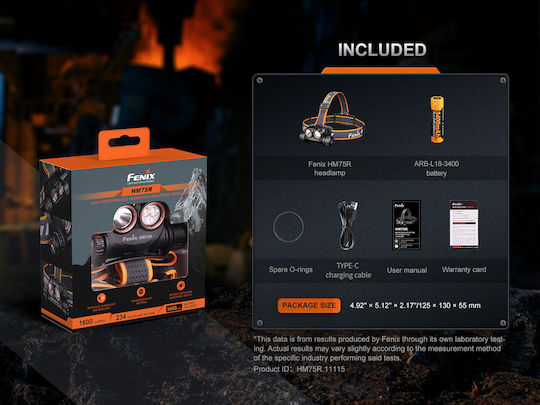 Fenix Επαναφορτιζόμενος Φακός Κεφαλής LED IP68 με Μέγιστη Φωτεινότητα 1600lm HM75R SE