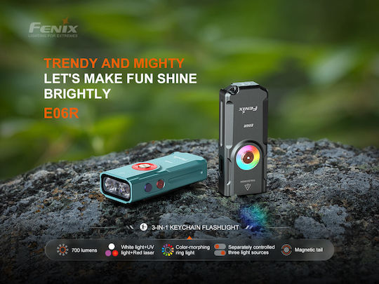 Fenix Rechargeable Keychain Flashlight LED UV IP66 with Maximum Brightness 700lm Gray E06R