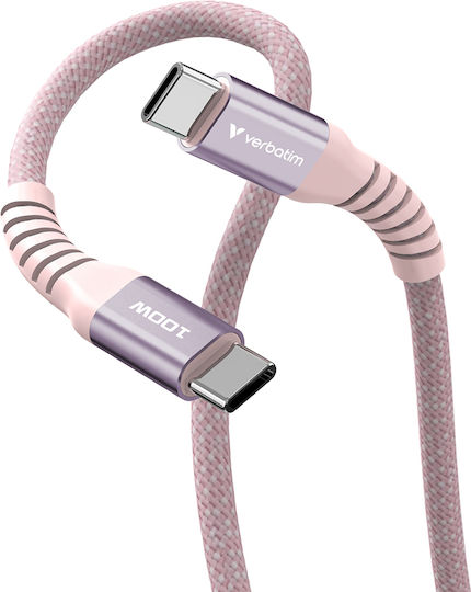 Verbatim Magnetic / Braided / Spiral USB 2.0 Cable USB-C male - USB-C 100W PD Ροζ 1.2m 31857