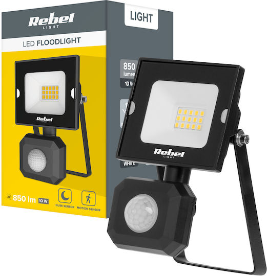 Rebel Στεγανός Προβολέας LED 10W Φυσικό Λευκό 4000K με Αισθητήρα Κίνησης IP44
