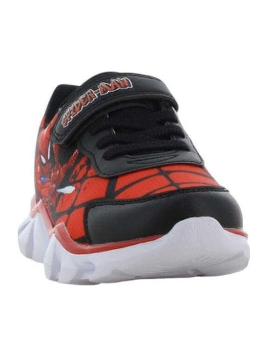 Παιδικά Sneakers Ανατομικά με Σκρατς & Φωτάκια Μαύρα