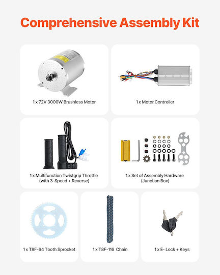 Vevor Ηλεκτροκινητήρας Μέγιστων Στροφών 4900rpm 72V