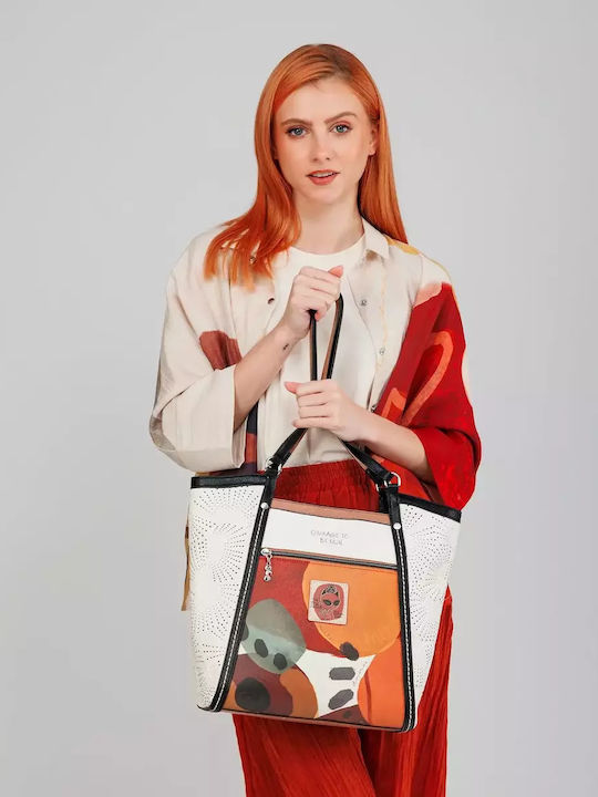 Γυναικεία Τσάντα Shopper Ώμου Εκρού