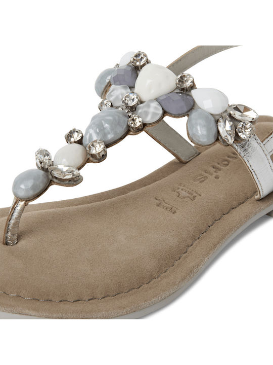 Leather Women's Flat Sandals in Silver Color