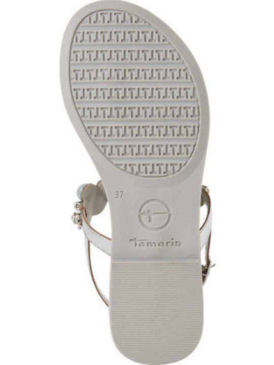 Leather Women's Flat Sandals in Silver Color