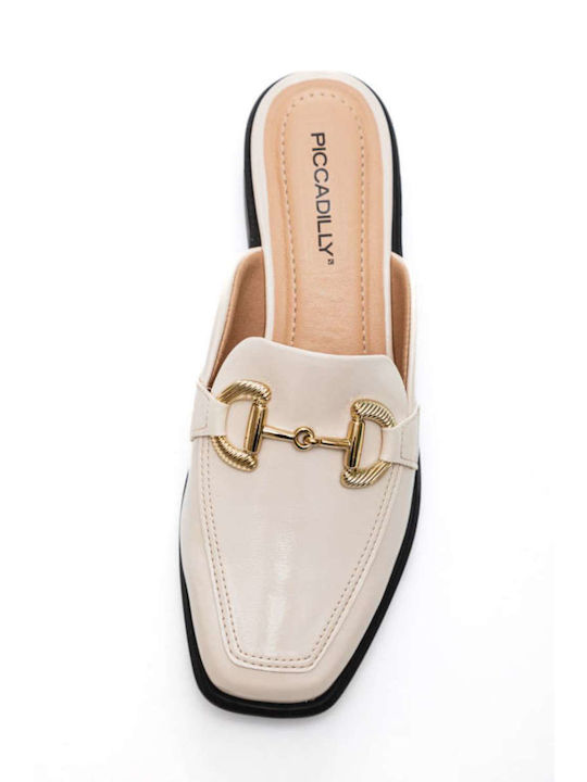 Mules with Chunky Heel in White Color