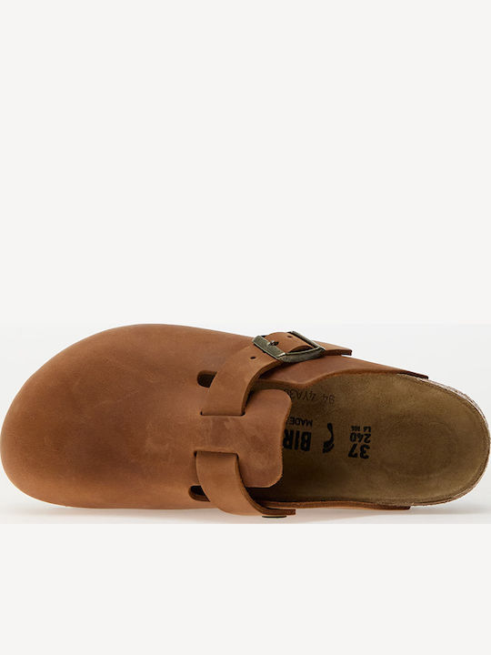 Boston Oiled Leather Δερμάτινες Χειμερινές Ανδρικές Παντόφλες Μπεζ