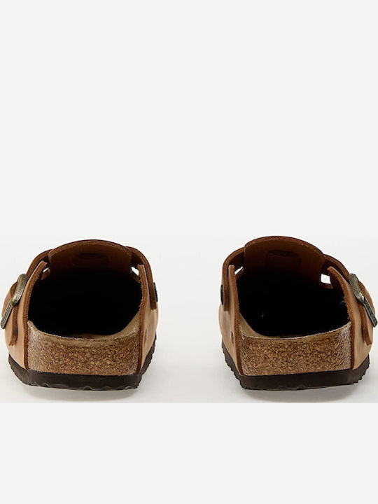 Boston Oiled Leather Δερμάτινες Χειμερινές Ανδρικές Παντόφλες Μπεζ
