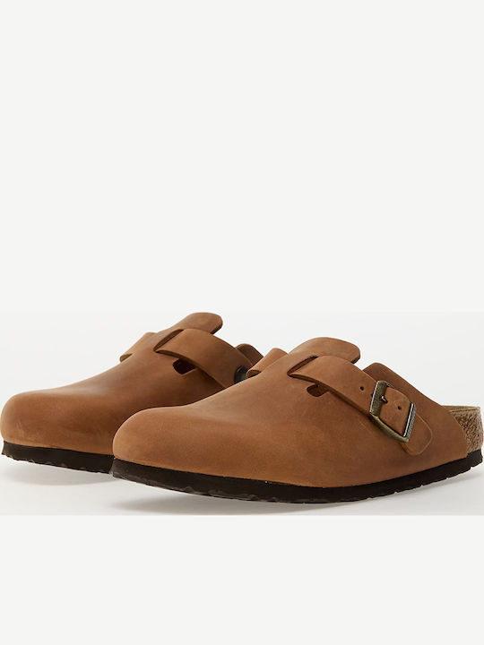 Boston Oiled Leather Δερμάτινες Χειμερινές Ανδρικές Παντόφλες Μπεζ