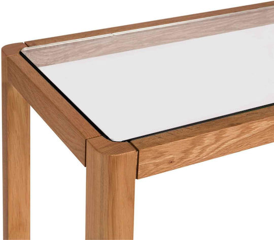 Console Table of Solid Wood & Glass Oak Wood Glass L100xW32xH75cm