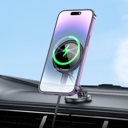 Borofone Car Mobile Mount with Adjustable Hooks and Wireless Charging Black