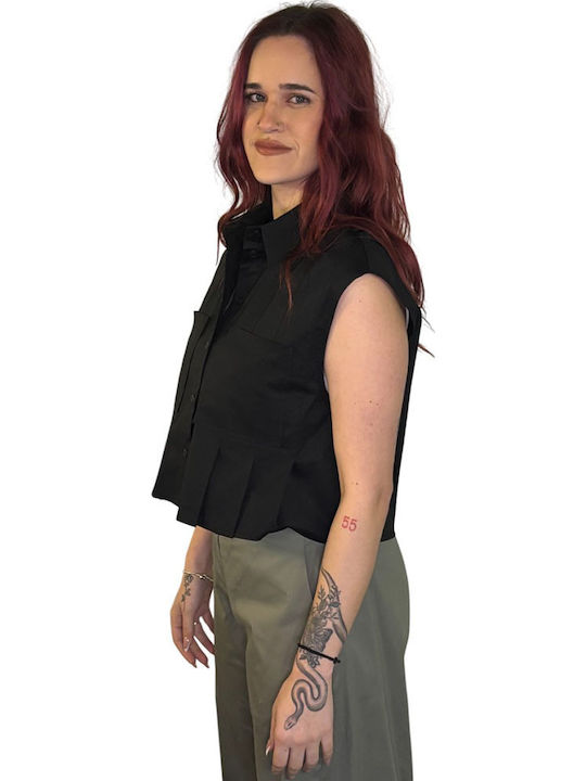 Ärmellos Damen Hemd Black