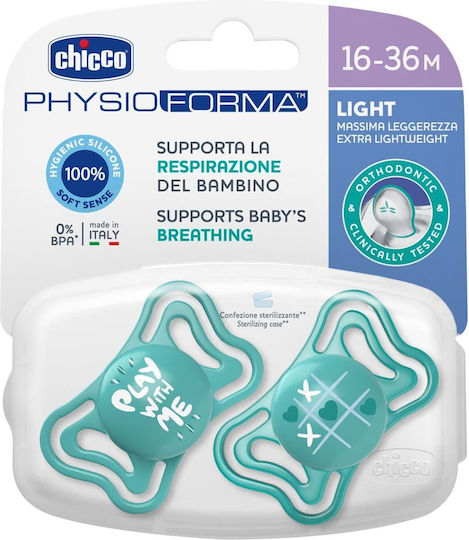 Chicco Light Physioforma Πιπίλες Σιλικόνης Play with Me / Τρίλιζα - Τιρκουάζ για 16-36 μηνών 2τμχ