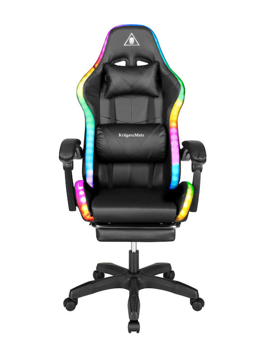 Kruger & Matz GX-150 Scaun Gaming Din piele ecologică cu Iluminare RGB și Suport pentru picioare Neagră