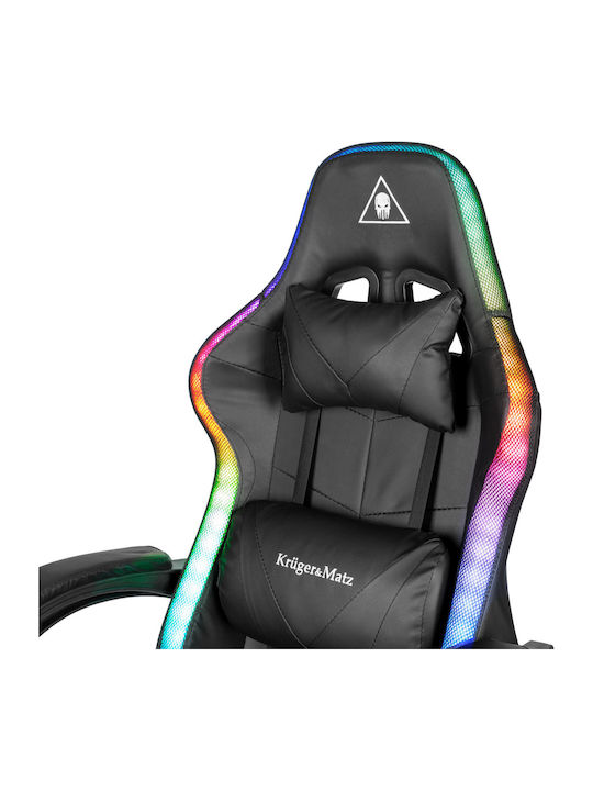 Kruger & Matz GX-150 Scaun Gaming Din piele ecologică cu Iluminare RGB și Suport pentru picioare Neagră