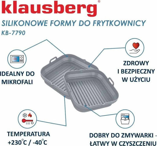 Σετ 2 Ορθογώνιων Φορμών Σιλικόνης Τη Φριτέζα Αέρος Klausberg Kb 7790 21x20,3 Cm Έως 230c Χωρίς Bpa Γκρι