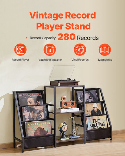 Vevor 3-Tier Metal Vinyl Record Stand Holds Up to 280 Albums Black