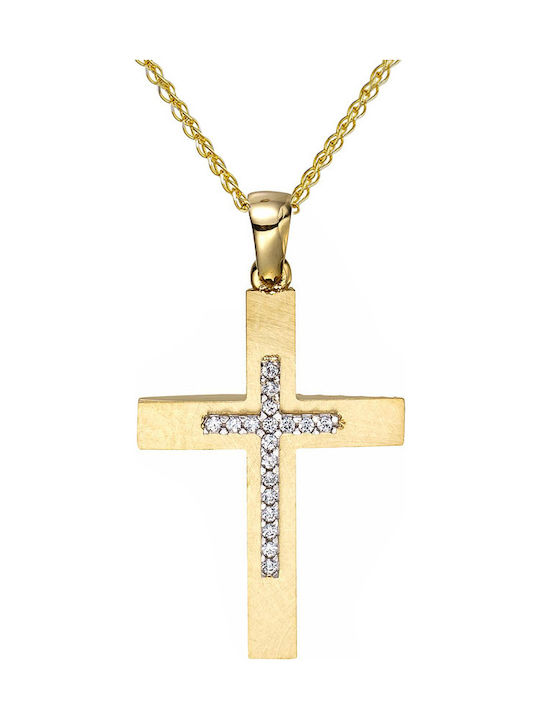 Papoulidis Jewellery Γυναικείος Χρυσός Σταυρός 14Κ Διπλής Όψης χωρίς Αλυσίδα