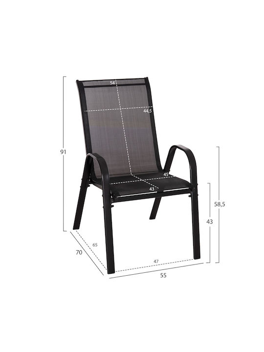 Outdoor Metal Chair Leon Black 4 Pieces 55x70x91cm