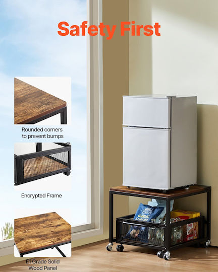 Mini Refrigerator Stand Vevor 198 lbs Storage Cart Swivel Wheels Open Brown