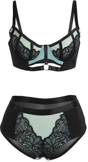 Subblime 955557 Green Patent Leather Mesh Zipper Bra Set