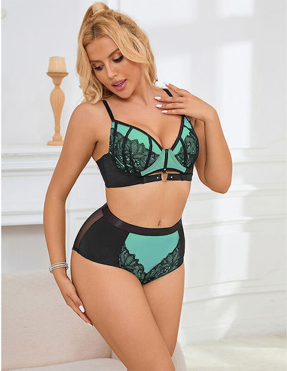 Subblime 955557 Green Patent Leather Mesh Zipper Bra Set