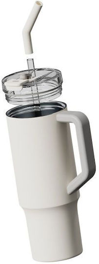 Xiaomi Thermo Mug Handled Tumbler Thermos Plastic 1lt White with Straw and Handle