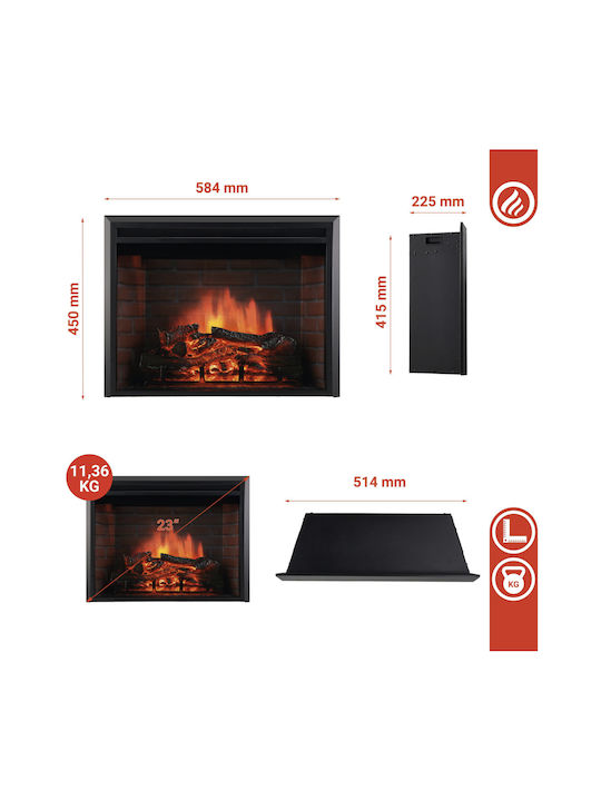 Insert Luca 23 Wall Mounted Electric Fireplace 1800W 58.5x45cm Black