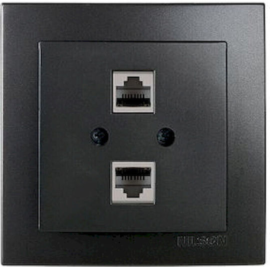 Geyer Double Network Socket RJ45 with Frame in Black Color 24161048