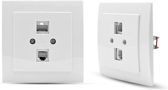 Geyer Διπλή Πρίζα Δικτύου και Τηλεφώνου RJ45/RJ11 με Πλαίσιο Τύπου Cat5 σε Λευκό Χρώμα 24111048