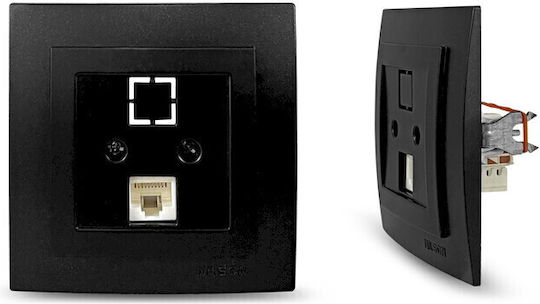 Geyer Single Network Socket RJ45 with Cat6 Type Frame in Black Color 24381045