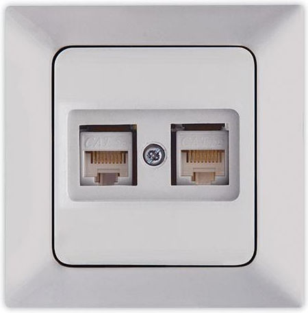 Eurolamp Διπλή Πρίζα Δικτύου RJ45 με Πλαίσιο Τύπου Cat6 σε Ασημί Χρώμα 152-16216