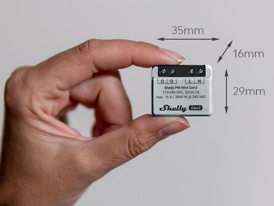Shelly PM Mini Gen3 Smart Switch 1 Καναλιού Wi-Fi, Bluetooth & RF 16A (με Ουδέτερο)