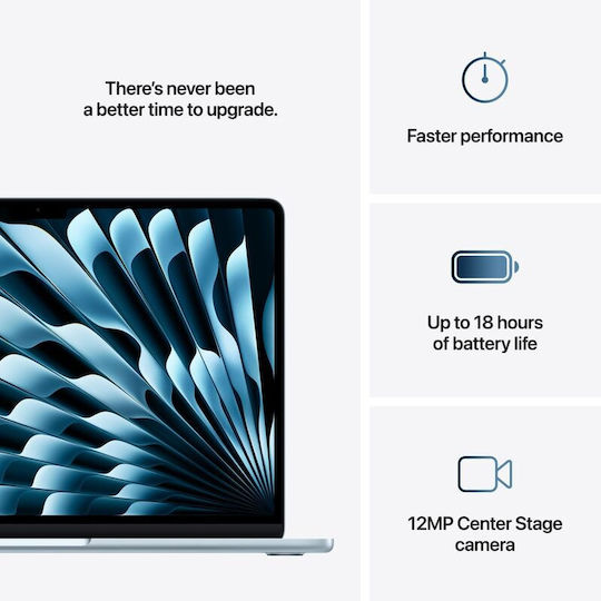 Apple MacBook Air 13.6" IPS Retina Display (M4-10-Core/16GB/256GB SSD/8-Core GPU) με Φορτιστή 30W Sky Blue (GR Keyboard)