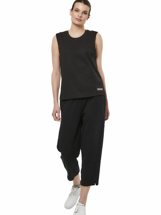 Damen Bluse Baumwolle Ärmellos Schwarz
