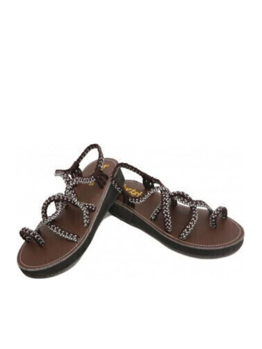 Flache Sandalen für Damen Brown/White