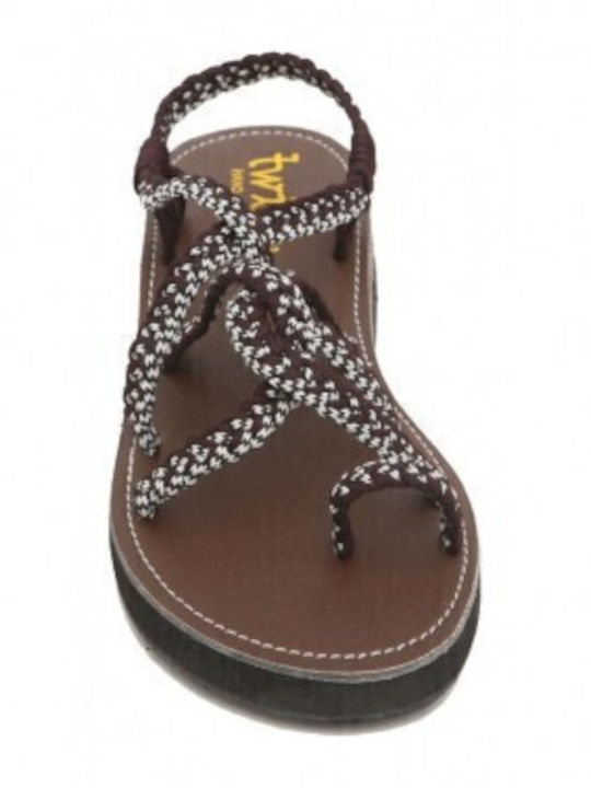 Flache Sandalen für Damen Brown/White