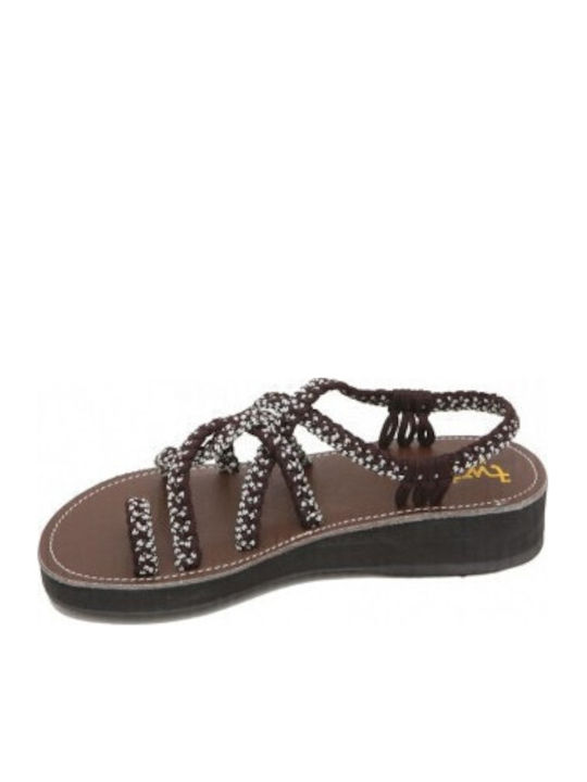 Flache Sandalen für Damen Brown/White