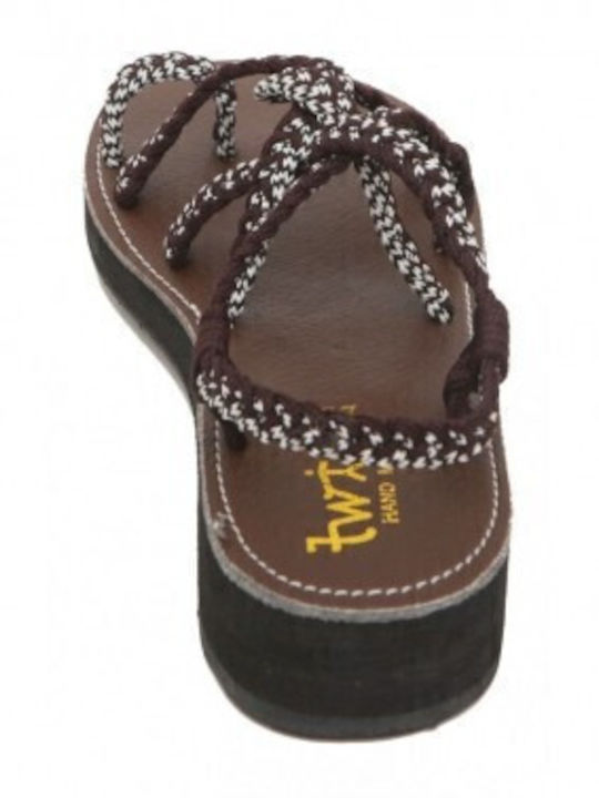 Flache Sandalen für Damen Brown/White