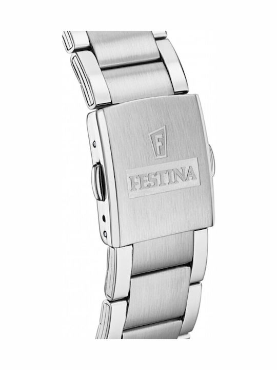Festina Timeless Ceas Bărbați 43.5mm Cronograf Baterie cu Brățară din Metal Argintie