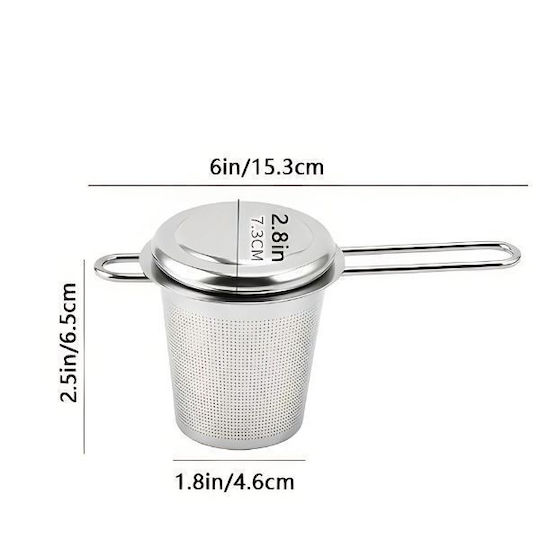 Stainless Steel Tea Filter Long Handle & Lid