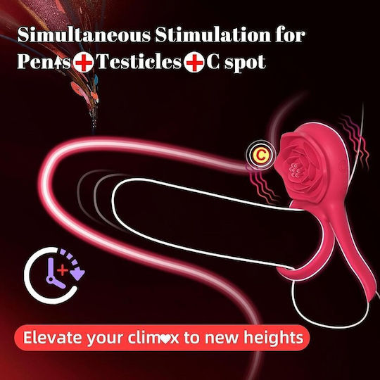 Smd Rose Ring 2-in-1 Vibrating Cockring Clitoral Stimulator Silicone Penis & Clitoris Vibrator Ring Pink