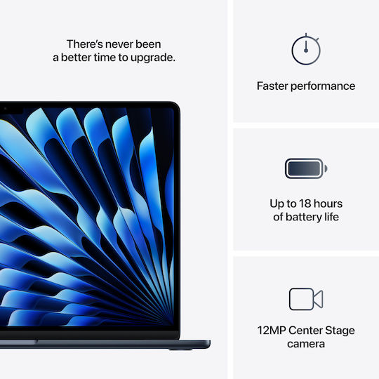 Apple MacBook Air 15.3" IPS Retina Display (M4-10-Core/16GB/512GB SSD/10-Core GPU) με Φορτιστή 35W (Dual Port) Midnight (GR Keyboard)
