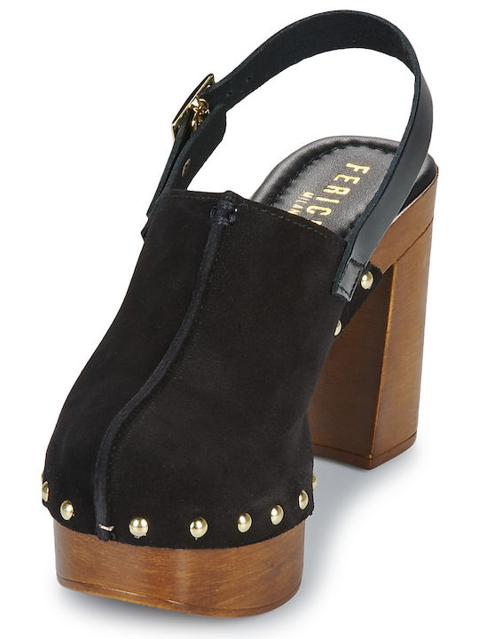 Mules with Chunky Heel in Black Color